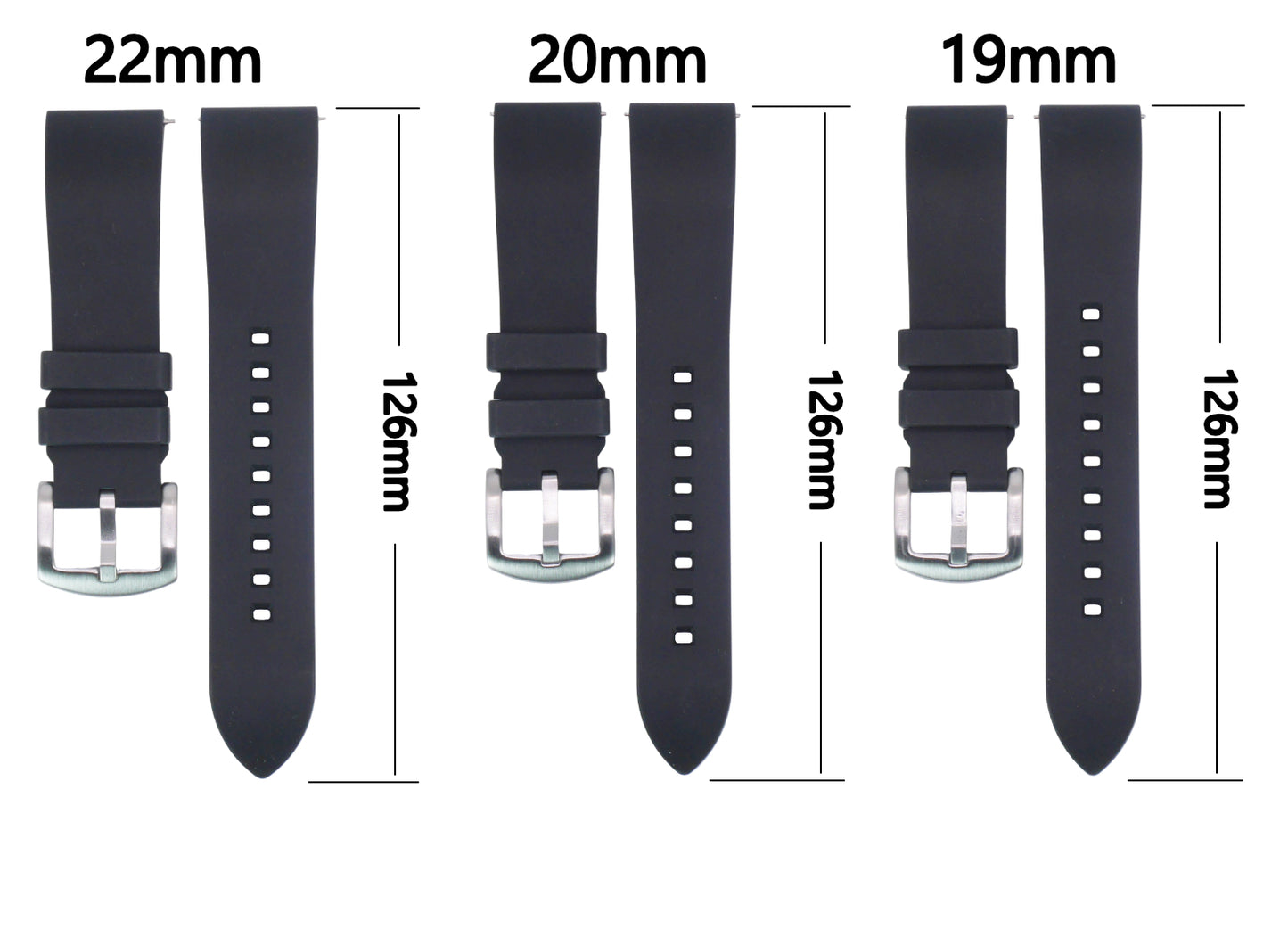 FKM Rubber Smooth Diver’s Watch Strap – 19mm, 20mm & 22mm | Premium Waterproof Strap