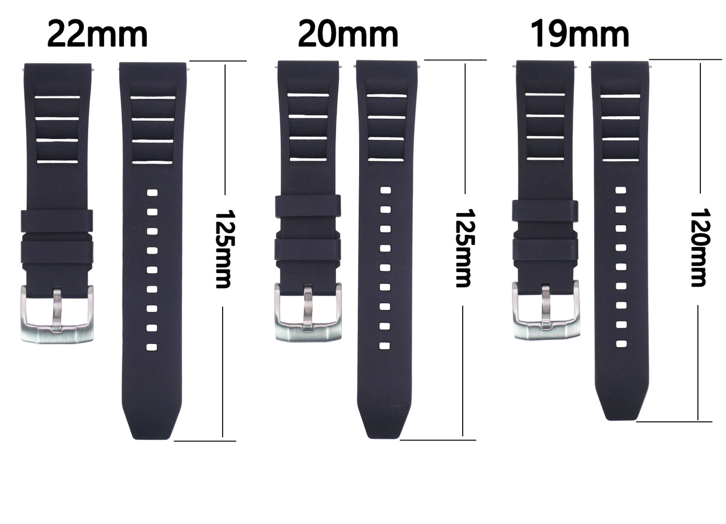 FKM Rubber Vented Diver’s Watch Strap – 19mm, 20mm & 22mm | Premium Waterproof Strap