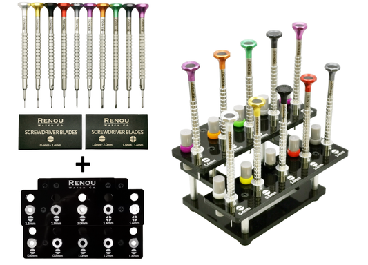 10-Piece Watchmaker’s Screwdriver Set with Stand (Flat Head & Phillips Head)