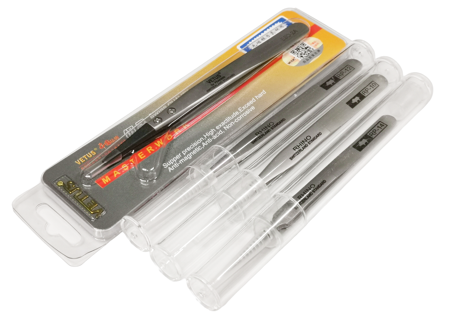 4-Piece Watchmaker's Tweezer set (Sizes No.2, No.3, No.5, No.2A ESD)