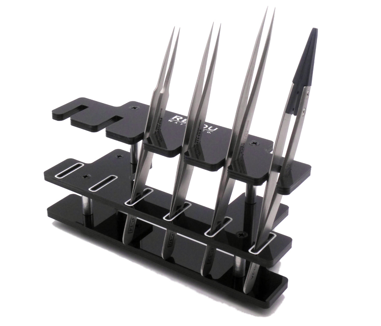 4-Piece Watchmaker's Tweezer set (Sizes No.2, No.3, No.5, No.2A ESD) with Stand