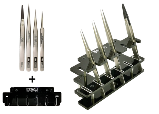 4-Piece Watchmaker's Tweezer set with Stand (Sizes No.2, No.3, No.5, No.2A ESD)