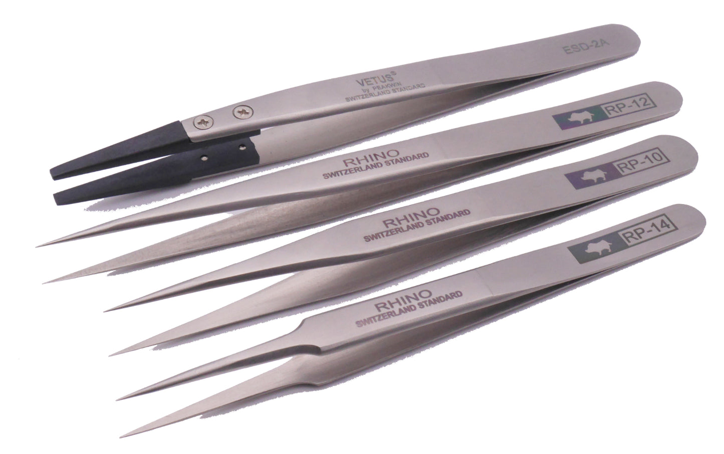 4-Piece Watchmaker's Tweezer set (Sizes No.2, No.3, No.5, No.2A ESD)