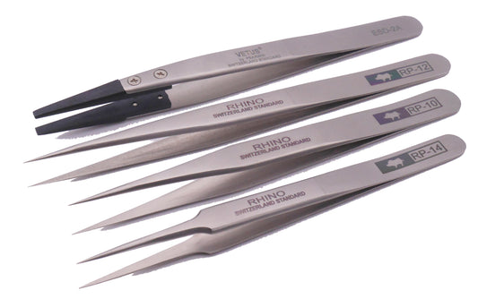 4-Piece Watchmaker's Tweezer set (Sizes No.2, No.3, No.5, No.2A ESD)