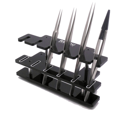 4-Piece Watchmaker's Tweezer set (Sizes No.2, No.3, No.5, No.2A ESD) with Stand